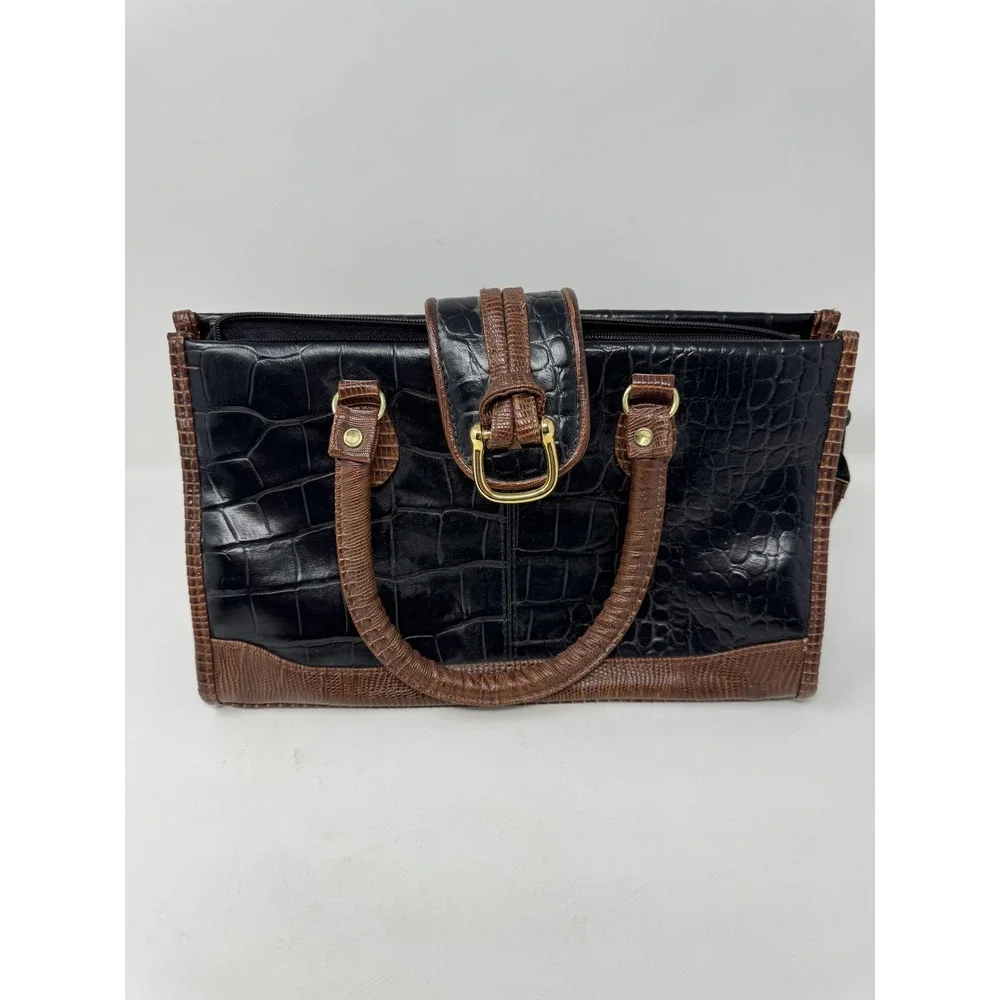 Crocodile Faux Leather‎ Satchel Handbag Womens Medium Black Top Handle Crossbody